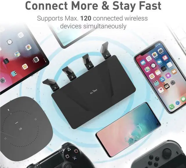 Alt view image 7 of 14 - GL.iNet GL-AX1800(Flint) WiFi 6 Router -Dual Band Gigabit Wireless Internet Router | 5 x 1G Ethernet Ports | Up to 120 Devices | OpenVpn&WireGuard | Wi-Fi 6 1.8 Gbps, 5 Gigabit ports, 120 devices, WireGuard 500 Mbps, AdGuard Home, WPA3, eas
