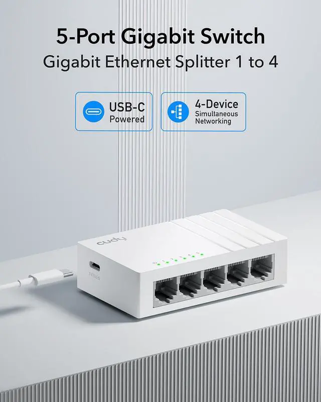 Alt view image 6 of 7 - Cudy 5-Port Gigabit Switch with USB-C Power Input GS105U