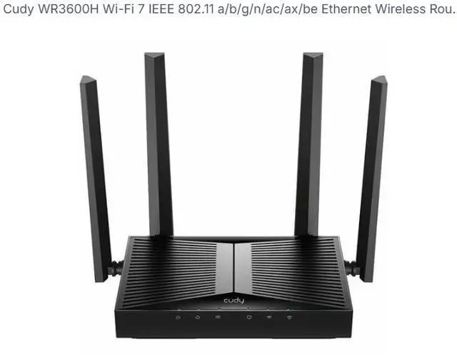 Main image of Cudy WR3600H Wi-Fi 7 IEEE 802.11 a/b/g/n/ac/ax/be Ethernet Wireless Route