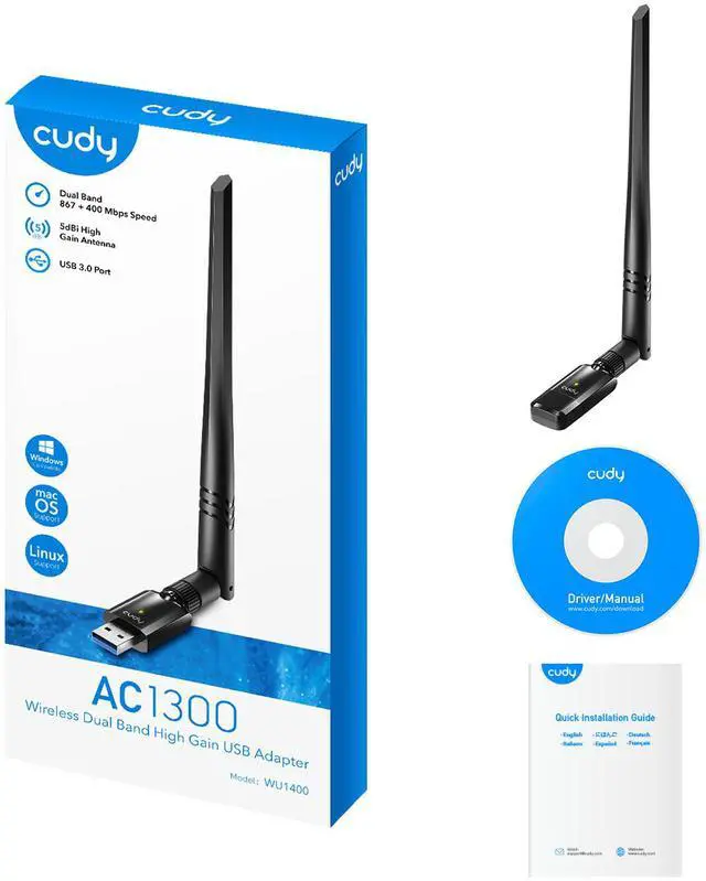 Alt view image 5 of 8 - Cudy AC1300 Wi-Fi High-Gain USB Adapter WU1400