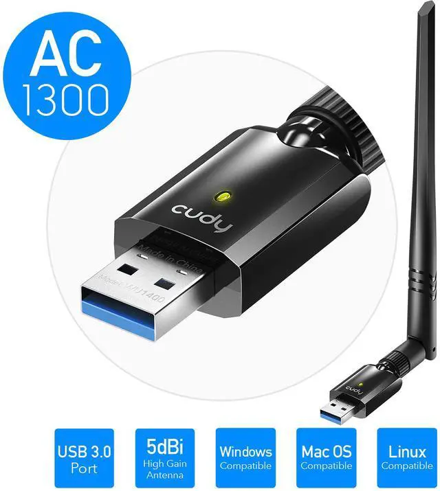 Alt view image 6 of 8 - Cudy AC1300 Wi-Fi High-Gain USB Adapter WU1400