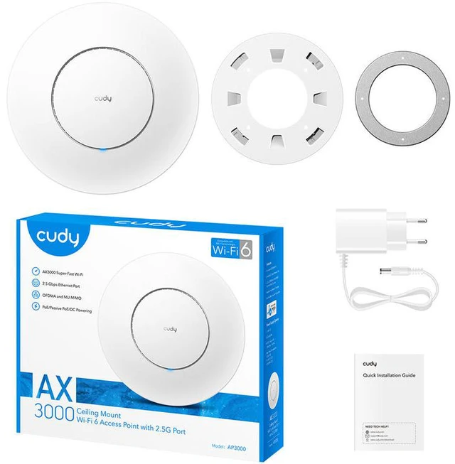 Alt view image 3 of 3 - Cudy AP3000 AX3000 Dual-Band Wi-Fi 6 Access Point with AC Power Adapter