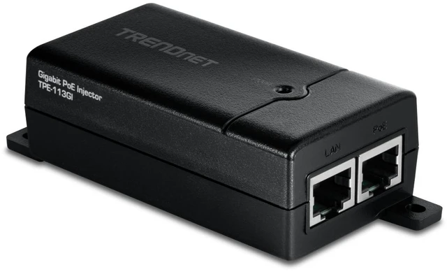 Main image of TRENDnet Gigabit Power Over Ethernet Injector, Full Duplex Gigabit Speeds, 1 x Gigabit Ethernet Port, 1 x PoE Gigabit Ethernet Port, Network Devices Up To 100M (328 ft), 15.4W, Black, TPE-113GI