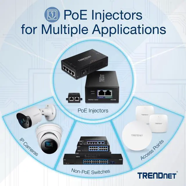 Alt view image 10 of 10 - TRENDnet Gigabit Power Over Ethernet Plus Injector, Converts Non-Poe Gigabit To Poe+ Or PoE Gigabit, Supplies PoE (15.4W) Or PoE+ (30W) Power Network Distances Up To 100M (328 ft.), Black, TPE-115GI