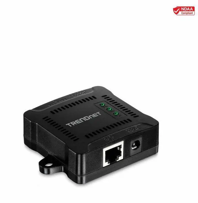 Main image of TRENDnet Gigabit PoE Splitter, 1 x Gigabit PoE Input Port, 1 x Gigabit Output Port, Up to 100m (328 ft), Supports 5V, 9V, 12V Devices, 802.3af PoE Compatible, PoE Powered, Black, TPE-104GS