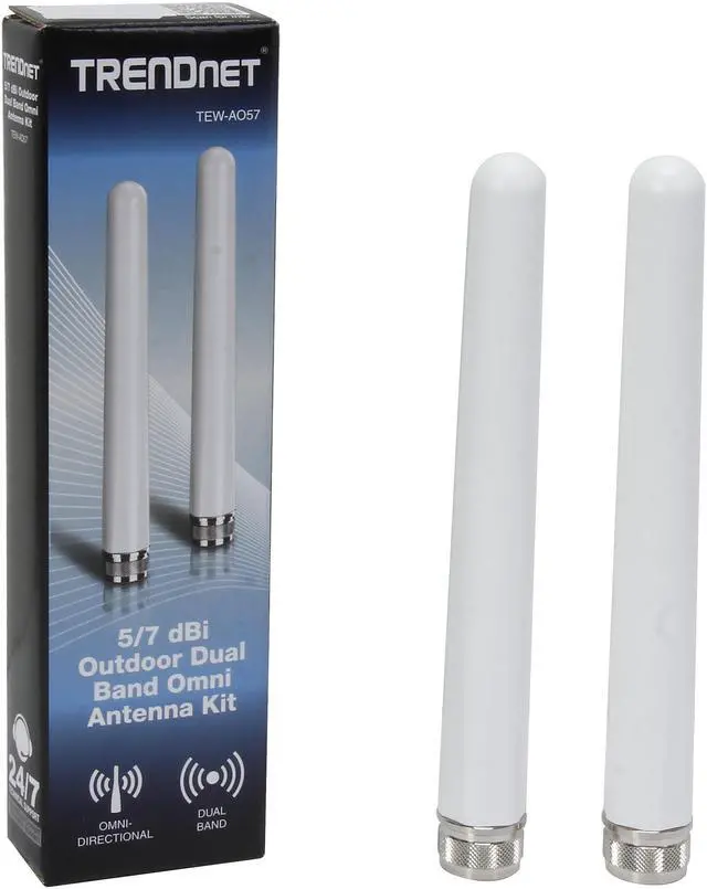 Alt view image 3 of 3 - TRENDnet 5/7 dBi Outdoor Dual Band Omni Antenna Kit, N-Type Male Connectors, Supports 2.4 And 5 GHz, Omni-Directional Antennas, Use With 802.11ac/n/g/b/a Routers And Access Points, White, TEW-AO57