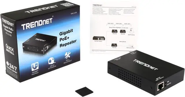 Alt view image 6 of 6 - TRENDnet Gigabit PoE+ Repeater/Amplifier, 1 x Gigabit PoE+ In Port, 1 x Gigabit PoE Out Port, Extends 100m For Total Distance Up To 200m (656 ft), Supports PoE(15.4W) & PoE+(30W), Black, TPE-E100