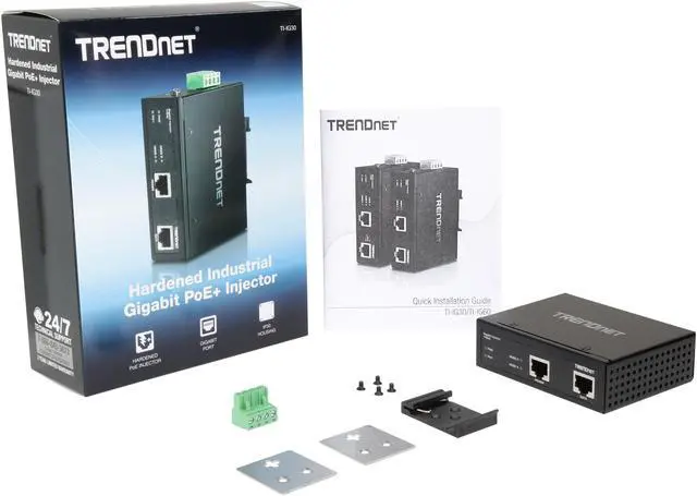 Alt view image 7 of 6 - TRENDnet Hardened Industrial Gigabit PoE+ Injector, DIN-Rail, Wall Mount, IP30 Rated Housing, DIN-rail & Wall Mounts Included, TI-IG30