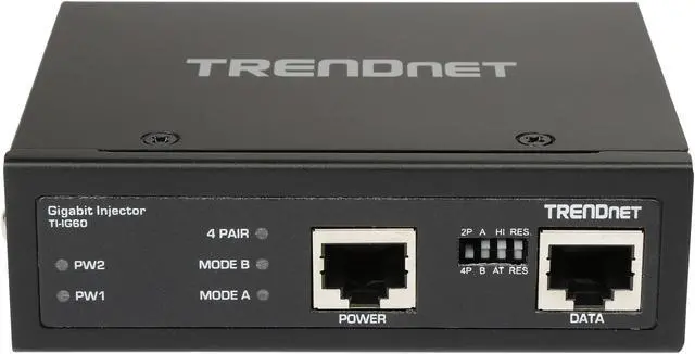 Alt view image 2 of 6 - TRENDnet Hardened Industrial 60W Gigabit PoE+ Injector, DIN-Rail Mount, IP30 Rated Housing, Includes DIN-rail & Wall Mounts, TI-IG60