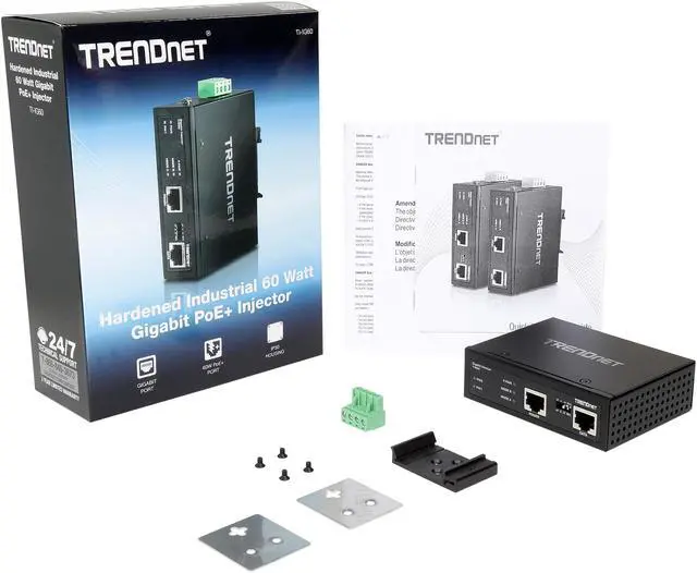 Alt view image 6 of 6 - TRENDnet Hardened Industrial 60W Gigabit PoE+ Injector, DIN-Rail Mount, IP30 Rated Housing, Includes DIN-rail & Wall Mounts, TI-IG60