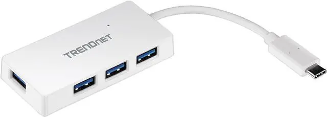 Main image of TRENDnet 4-Port USB C to USB Hub, TUC-H4E, 4 x USB 3.0 Ports, Compact Size USB Type-C Multiport Adapter, Compatible with Windows, Mac OS, Backwards Compatible with USB 2.0, White
