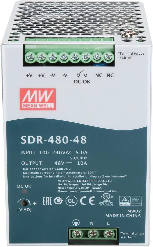 Alt view image 2 of 8 - TRENDnet TI-S48048 (v1.0R) 480W, 48V DC, 10A AC to DC DIN-Rail Power Supply with PFC Function