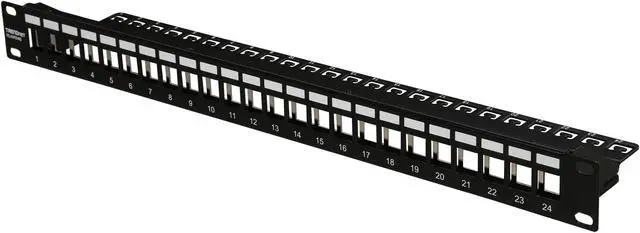 Main image of TRENDnet 24-Port Blank Keystone Shielded 1U Patch Panel, 1U 19" Rackmount Housing, Protects Against EMI/RFI Noise, Recommended With TC-K06C6A Cat6A Keystone Jacks (Sold Separately), Black, TC-KP24S