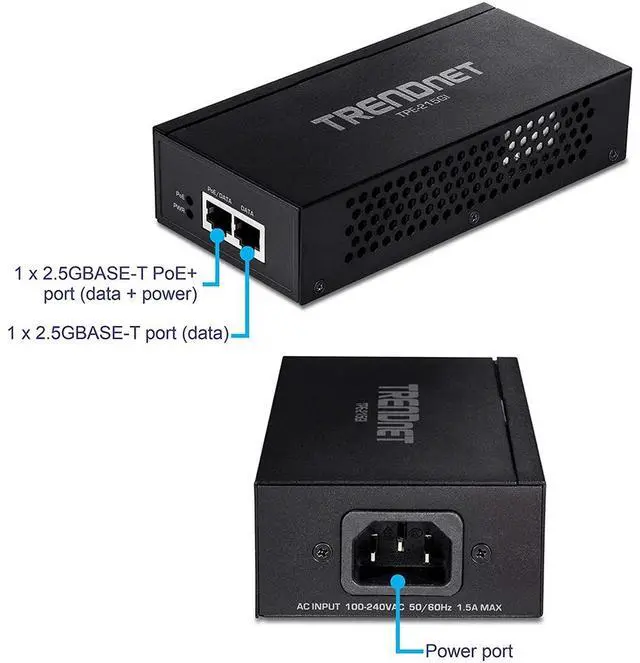 Alt view image 5 of 10 - TRENDnet 2.5G PoE+ Injector, TPE-215GI, PoE (15.4W) or PoE+ (30W), Converts a non-PoE Port to a PoE+ 2.5G Port, 2.5GBASE-T Compliant, Integrated Power Supply, Network a PoE device up to 100m (328 ft.)