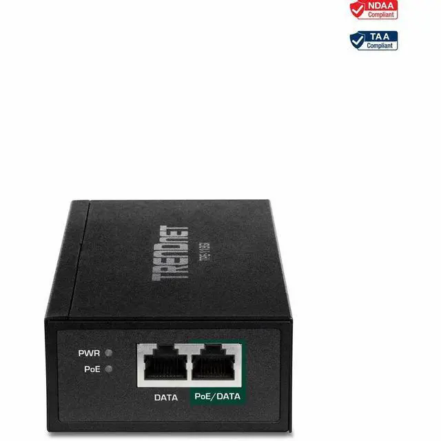 Main image of TRENDnet Gigabit PoE++ Injector, Convert A Non-PoE Port to A PoE++ Gigabit Port, PoE (15.4W), PoE+ (30W), Or PoE++ (95W), Up to 100m (328 ft), Integrated Power Supply, Black, TPE-119GI