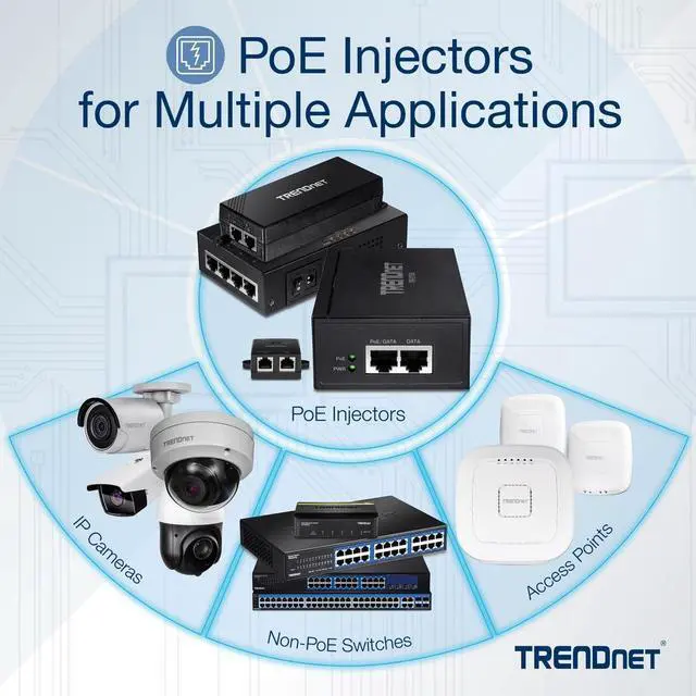 Alt view image 13 of 13 - TRENDnet Gigabit PoE++ Injector, Convert A Non-PoE Port to A PoE++ Gigabit Port, PoE (15.4W), PoE+ (30W), Or PoE++ (95W), Up to 100m (328 ft), Integrated Power Supply, Black, TPE-119GI