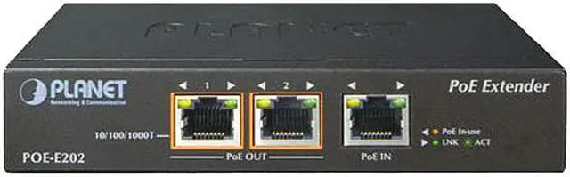 Main image of PLANET POE-E202 1-port 802.3at PoE+ to 2-port 802.3af/at Gigabit PoE Extender