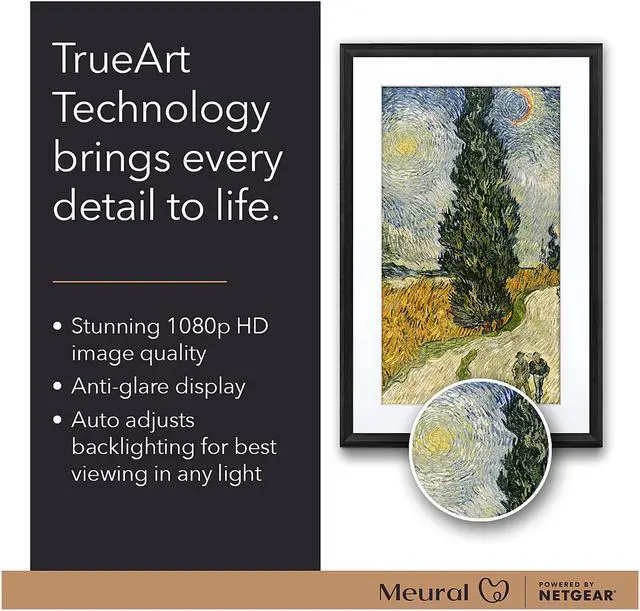 Alt view image 5 of 5 - NETGEAR Meural 27" Photo, Art, and NFT Digital Canvas with Built-in Wi-Fi (MC327BL-100PAS) - Black