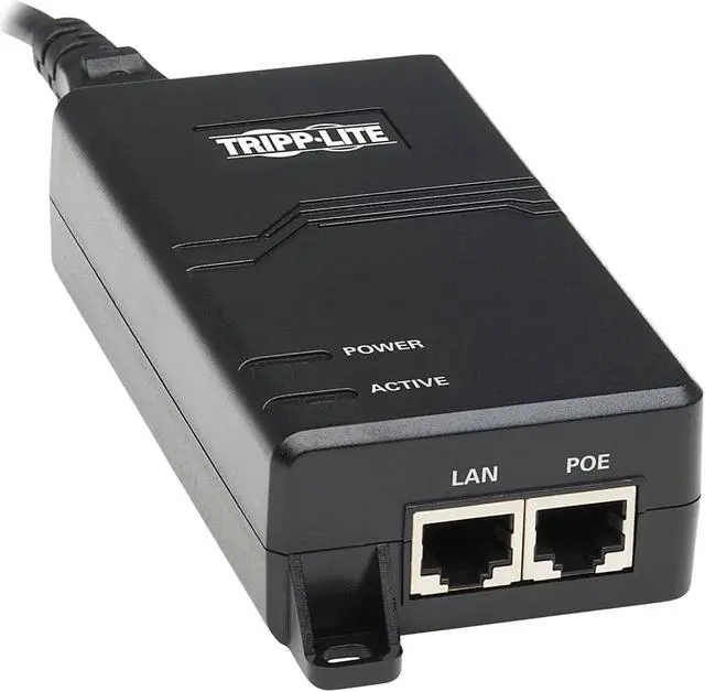 Alt view image 2 of 6 - Tripp Lite NPOE-30W-1G-INT Gigabit PoE+ Midspan Active Injector - IEEE 802.3at/802.3af, 30W, 1 Port, International Plug Adapter