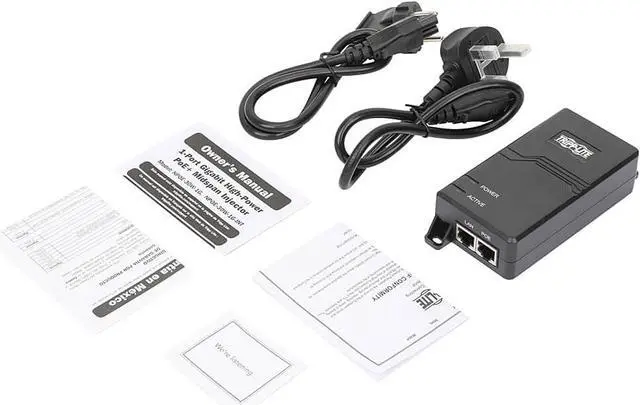 Alt view image 6 of 6 - Tripp Lite NPOE-30W-1G-INT Gigabit PoE+ Midspan Active Injector - IEEE 802.3at/802.3af, 30W, 1 Port, International Plug Adapter