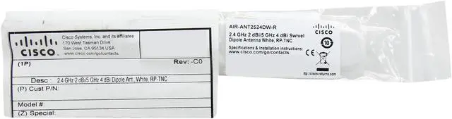 Alt view image 4 of 4 - CISCO AIR-ANT2524DW-R Dual-band Dipole Antenna for Cisco Aironet APs - White