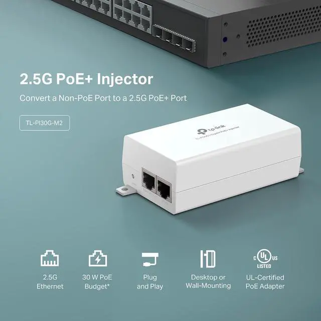 TP-Link TL-PoE160S Injecteur PoE Gigabit – Alimentation PoE+ (30W) – Plug & Play – Distance 100 M – Adaptateur Non-PoE Vers PoE