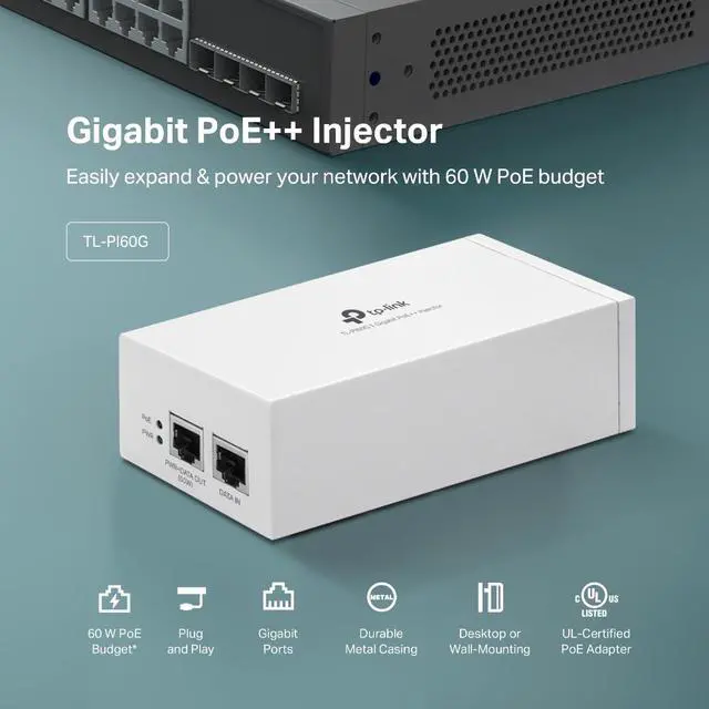 Alt view image 6 of 10 - TP-Link Gigabit PoE++ Injector, TL-PI60G