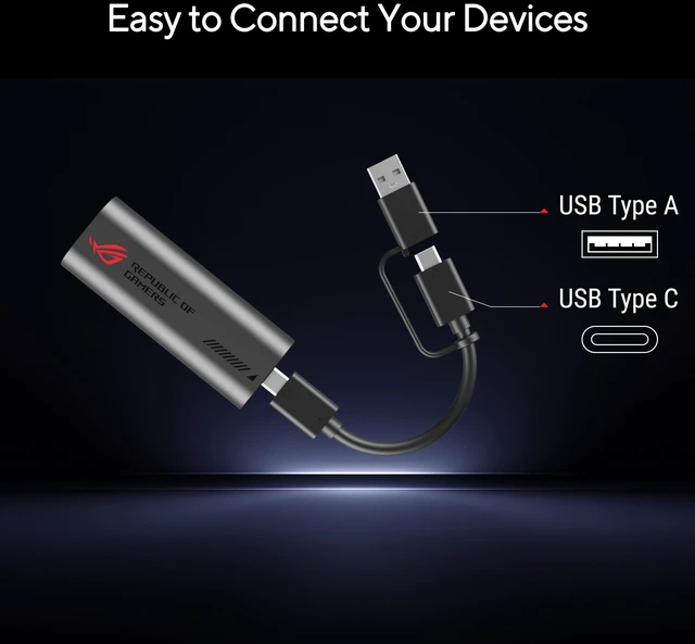 Alt view image 3 of 5 - ASUS ROG USB-C10G 10Gb Ethernet Adapter, 2-in-1 USB-C & USB-A, USB 3.2 Gen 2x2 and Thunderbolt Compatibility