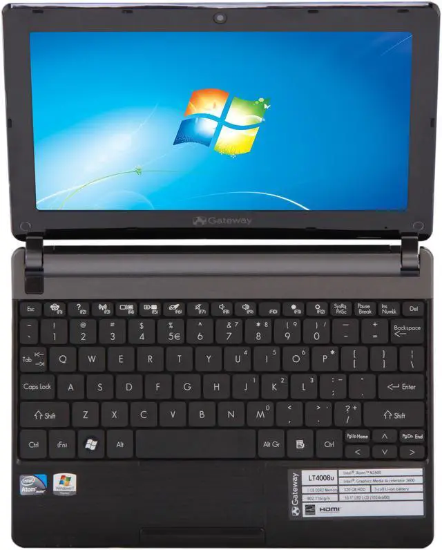 Alt view image 6 of 8 - Gateway LT Series LT4008u Black Intel Atom N2600(1.60 GHz) 10.1" WSVGA 1GB Memory 320GB HDD Netbook