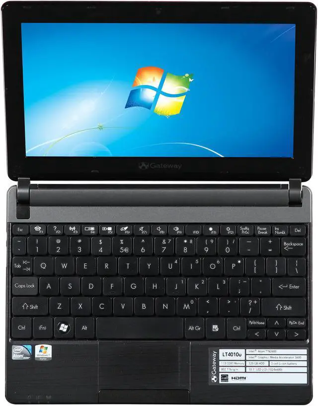 Alt view image 6 of 8 - Gateway Laptop Intel Atom N2600 1GB Memory 320GB HDD Intel GMA 3600 10.1" Windows 7 Starter 32-Bit LT4010u