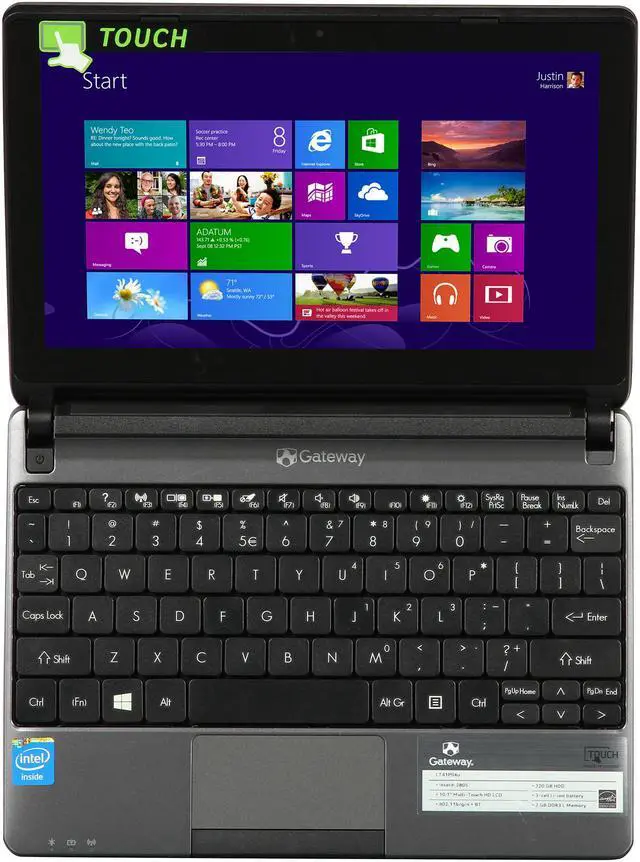 Alt view image 6 of 8 - Gateway Laptop N2805(1.46GHz) 2GB Memory 320GB HDD Intel HD Graphics 10.1" Touch Screen Windows 8 LT41P04u