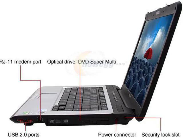 Alt view image 2 of 16 - TOSHIBA Laptop Satellite Intel Pentium T2390 2GB Memory 160GB HDD Intel GMA X3100 15.4" Windows Vista Home Premium A205-S5871