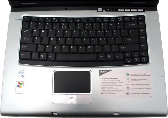 Alt view image 4 of 16 - Acer Laptop TravelMate Intel Core Duo T2300 1GB Memory 100GB HDD Intel GMA 950 15.4" Windows XP Professional TM4202WLMi- XP Pro