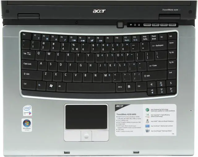 Alt view image 5 of 14 - Acer Laptop TravelMate Intel Core 2 Duo T5500 1GB Memory 120GB HDD Intel GMA 950 15.4" Windows Vista Business TM4230-6499