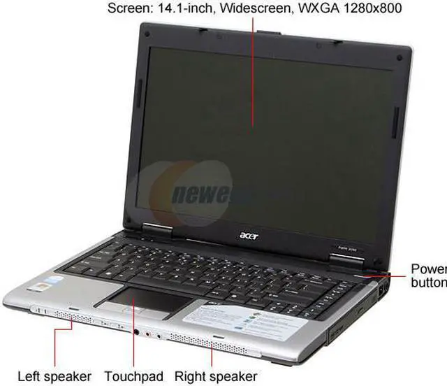 Alt view image 2 of 13 - Acer Laptop Aspire Intel Pentium T2060 512MB Memory 80GB HDD Intel GMA 950 14.1" Windows Vista Home Basic AS5570-2792