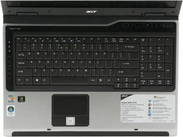 Alt view image 5 of 14 - Acer Laptop Aspire AMD Turion 64 MK-36 1GB Memory 120GB HDD NVIDIA GeForce Go 6100 17.0" Windows Vista Home Premium AS9300-3716