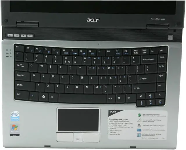 Alt view image 4 of 15 - Acer Laptop TravelMate Intel Celeron M 520 1GB Memory 80GB HDD Intel GMA 950 14.1" Windows Vista Home Basic TM2480-2196