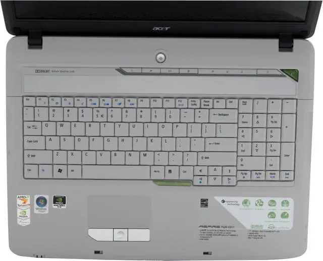 Alt view image 4 of 15 - Acer Laptop Aspire AMD Turion 64 X2 TL-58 2GB Memory 160GB HDD NVIDIA GeForce 8400M G 17.0" Windows Vista Home Premium AS7520-5311