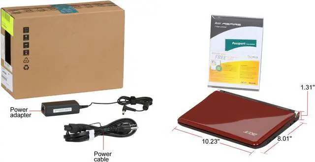 Alt view image 12 of 12 - Acer Aspire One AOD150-1920 Red Intel Atom N270(1.60 GHz) 10.1" WSVGA 1GB Memory 160GB HDD Netbook