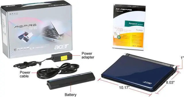 Alt view image 9 of 9 - Acer Aspire One AOD250-1580 Blue Intel Atom N270(1.60 GHz) 10.1" WSVGA 1GB Memory 160GB HDD Netbook