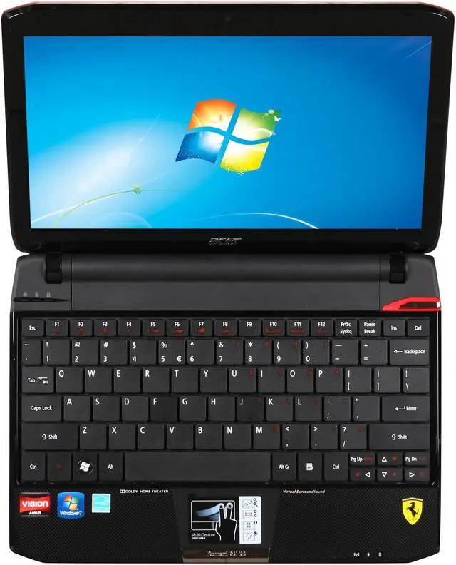 Alt view image 6 of 8 - Acer Ferrari One FO200-1799 Ferrari Red AMD Athlon 64 X2 L310(1.20 GHz) 11.6" 4GB Memory 250GB HDD Netbook