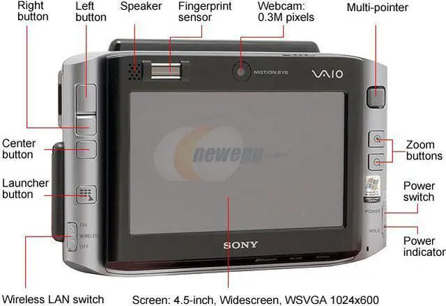 Alt view image 2 of 17 - SONY VAIO UX Series VGN-UX180P 512MB Memory 4.5" 1024 x 600 Ultra Mobile PC Windows XP Professional