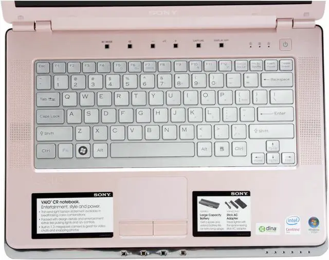 Alt view image 8 of 18 - SONY Laptop VAIO CR Series Intel Core 2 Duo T7100 2GB Memory 160GB HDD Intel GMA X3100 14.1" Windows Vista Home Premium VGN-CR120E/P