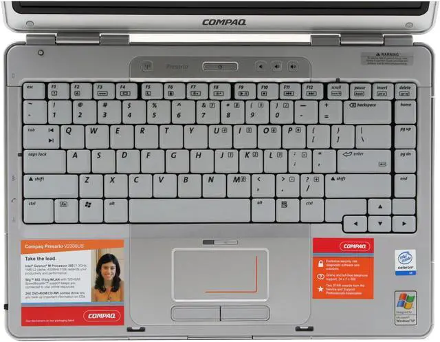 Alt view image 4 of 17 - COMPAQ Laptop Presario Intel Celeron M 350 512MB Memory 60GB HDD Intel Extreme Graphics 2 14.0" Windows XP Home V2306US(EC161UA)