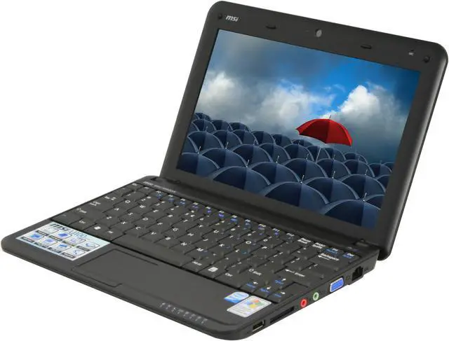 Main image of MSI Wind U100-053US Black Intel Atom N270(1.60 GHz) 10.0" WSVGA 1GB Memory 80GB HDD NetBook