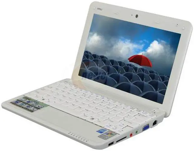 Main image of MSI Wind U100-030US White, with heart design Intel Atom N270(1.60 GHz) 10.0" WSVGA 1GB Memory 120GB HDD NetBook
