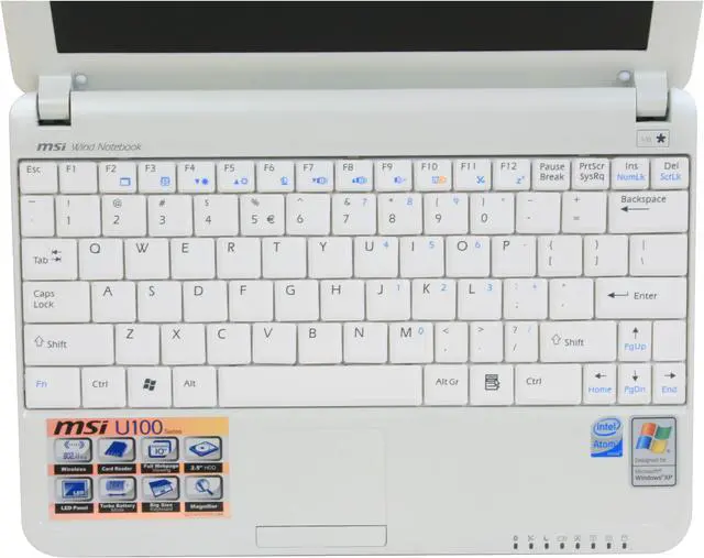 Alt view image 10 of 16 - MSI Wind U100-030US White, with heart design Intel Atom N270(1.60 GHz) 10.0" WSVGA 1GB Memory 120GB HDD NetBook