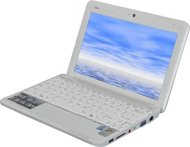 Main image of MSI Wind U100-411US White Intel Atom N270(1.60 GHz) 10.0" WSVGA 1GB Memory 120GB HDD Netbook