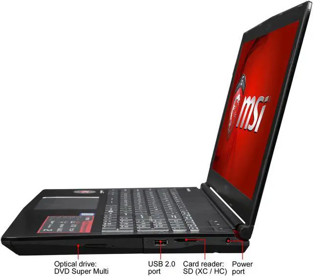 Alt view image 3 of 8 - MSI GE Series - 15.6" GeForce GTX 1060 - Intel Core i7-6700HQ - 16GB Memory - 256 GB SSD - Windows 10 Home 64-Bit - Gaming Laptop - IPS (GE62VR Apache Pro-086 )