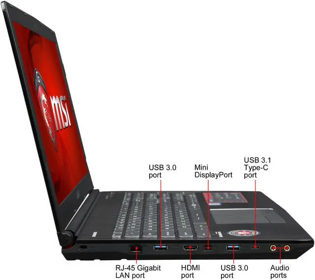 Alt view image 5 of 8 - MSI GE Series - 15.6" GeForce GTX 1060 - Intel Core i7-6700HQ - 16GB Memory - 256 GB SSD - Windows 10 Home 64-Bit - Gaming Laptop - IPS (GE62VR Apache Pro-086 )